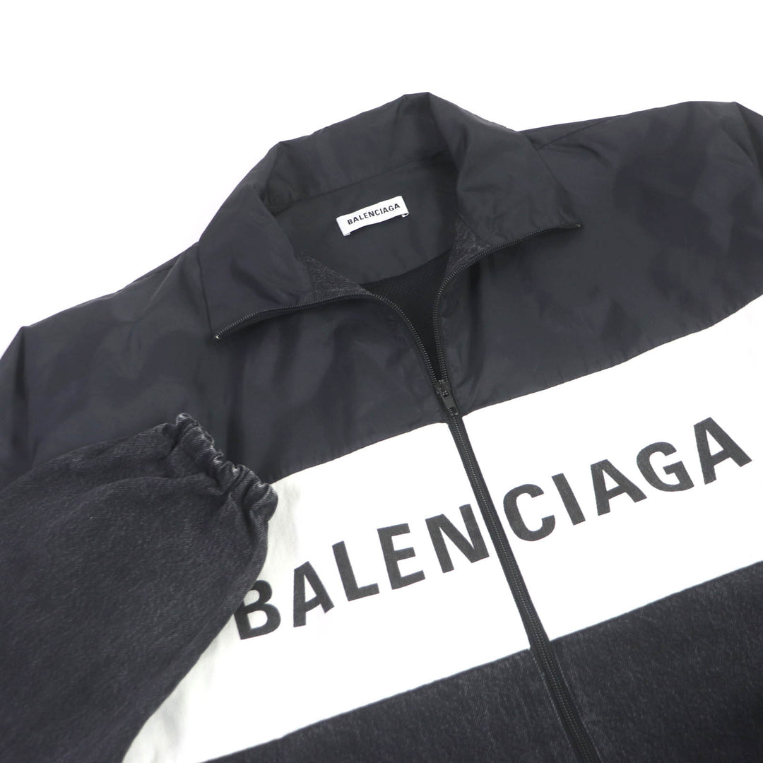 Discounted Excellent BALENCIAGA Blouson Logo printed denim oversized poplin shirt black 34