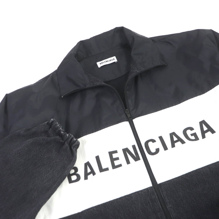 Discounted Excellent BALENCIAGA Blouson Logo printed denim oversized poplin shirt black 34