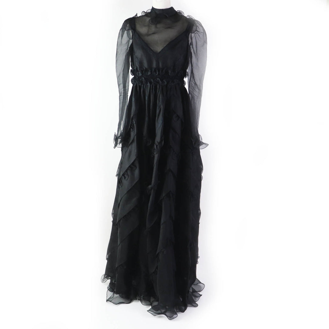 Discounted Great VALENTINO dress See-through long sleeves, extra long length, black silk Women 40