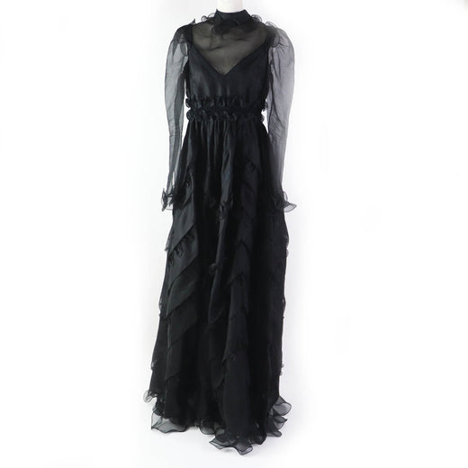 Discounted Great VALENTINO dress See-through long sleeves, extra long length, black silk Women 40