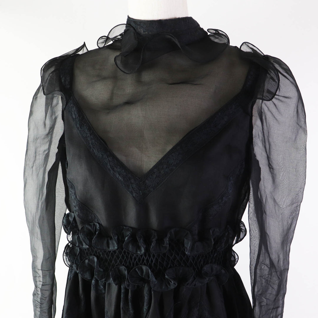 Discounted Great VALENTINO dress See-through long sleeves, extra long length, black silk Women 40