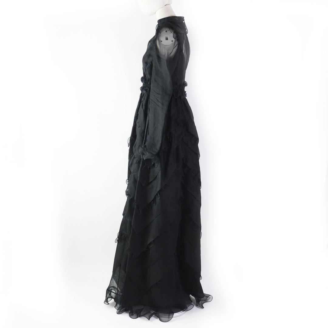 Discounted Great VALENTINO dress See-through long sleeves, extra long length, black silk Women 40
