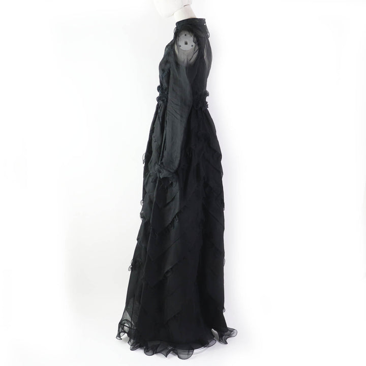 Discounted Great VALENTINO dress See-through long sleeves, extra long length, black silk Women 40