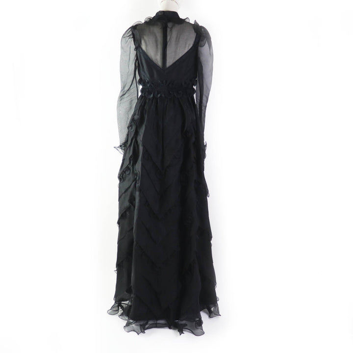 Discounted Great VALENTINO dress See-through long sleeves, extra long length, black silk Women 40