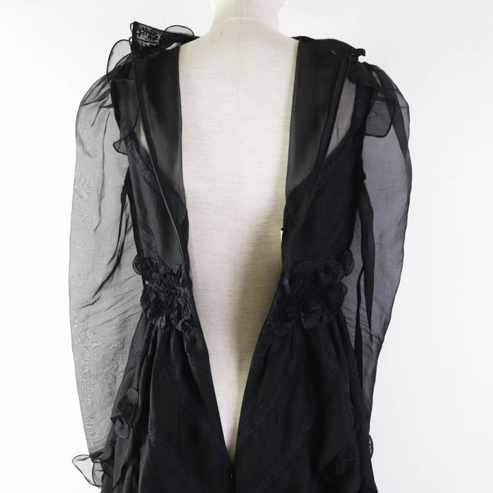 Discounted Great VALENTINO dress See-through long sleeves, extra long length, black silk Women 40