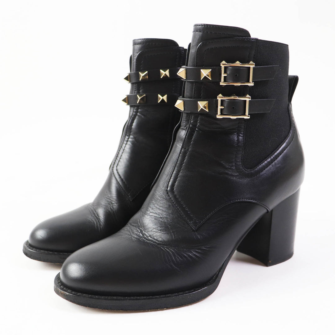 Valentino Garavani short boots Rock stud NERO leather Women 35.5 UW2S0Z80