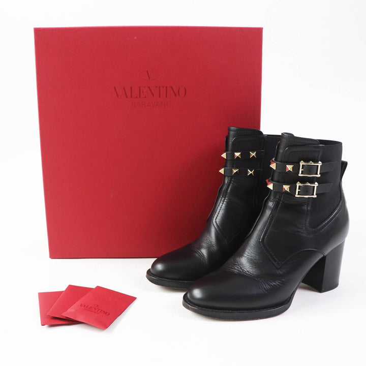 Valentino Garavani short boots Rock stud NERO leather Women 35.5 UW2S0Z80