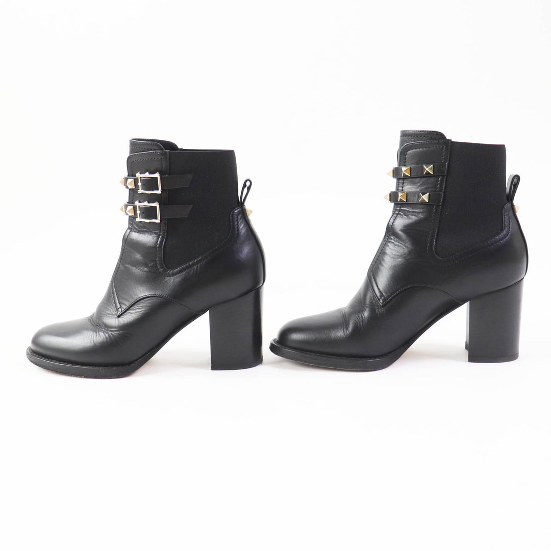 Valentino Garavani short boots Rock stud NERO leather Women 35.5 UW2S0Z80