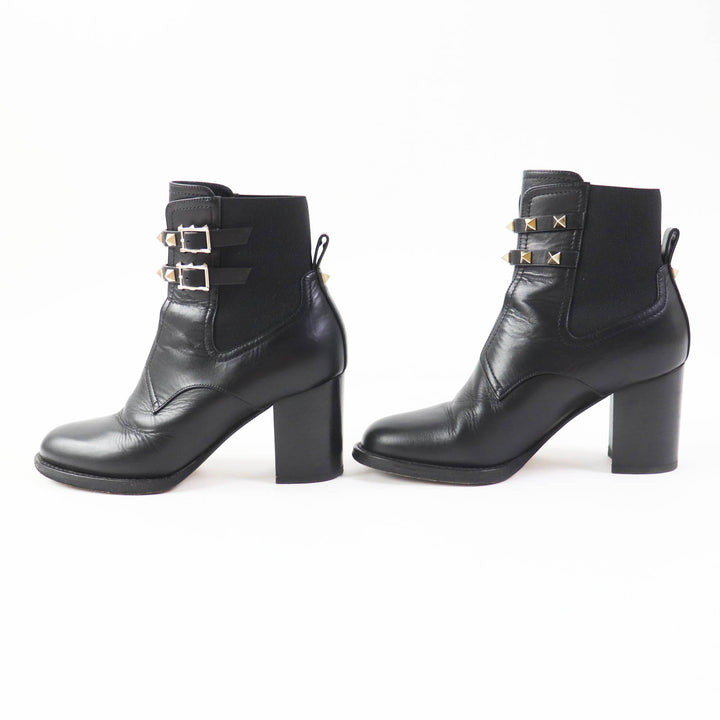 Valentino Garavani short boots Rock stud NERO leather Women 35.5 UW2S0Z80