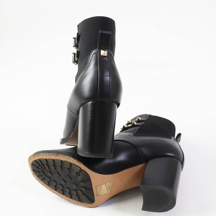 Valentino Garavani short boots Rock stud NERO leather Women 35.5 UW2S0Z80