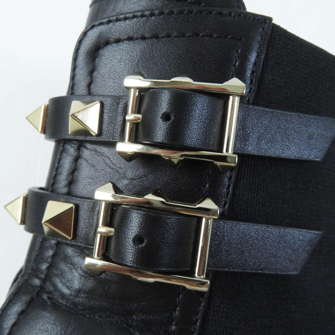 Valentino Garavani short boots Rock stud NERO leather Women 35.5 UW2S0Z80