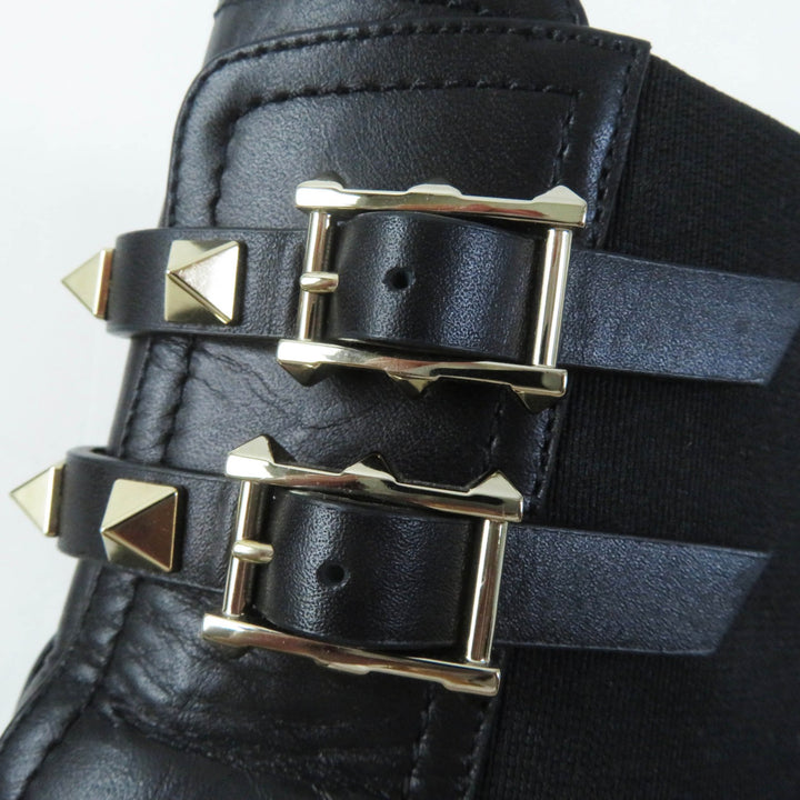 Valentino Garavani short boots Rock stud NERO leather Women 35.5 UW2S0Z80