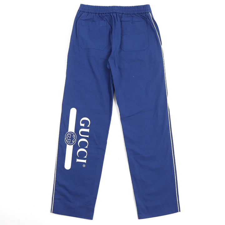 Great GUCCI Pants Logo print straight long easy blue cotton mens 46 625880