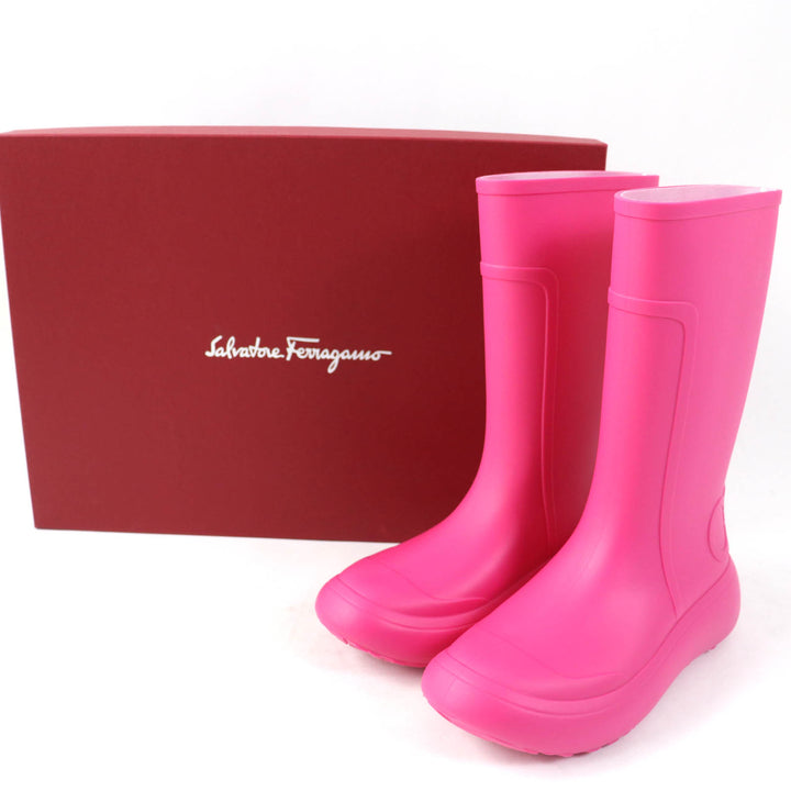 Pristine Salvatore Ferragamo Knee-high boots Gancini rubber boots pink rubber Women 7
