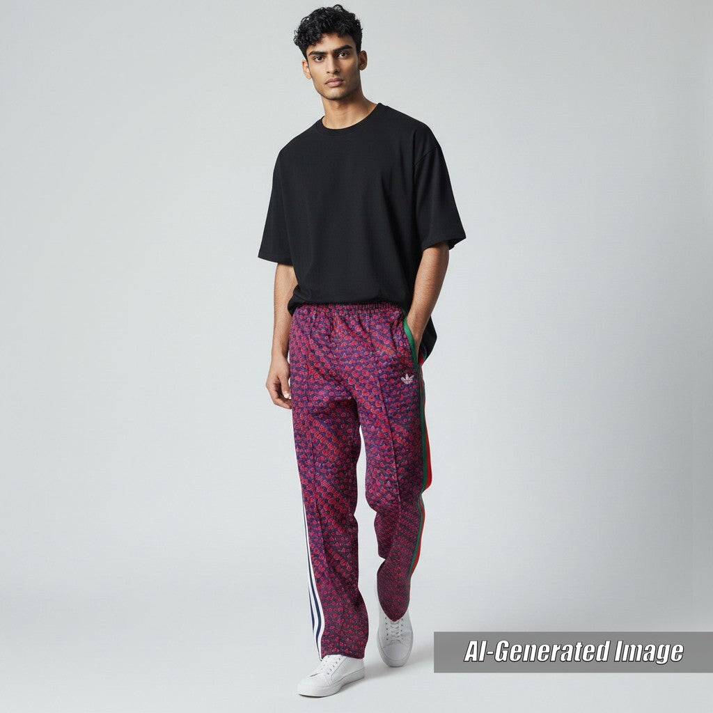 Discounted Excellent GUCCI×adidas Pants Double G Trefoil Logo Web Line Truck Navy red XS
