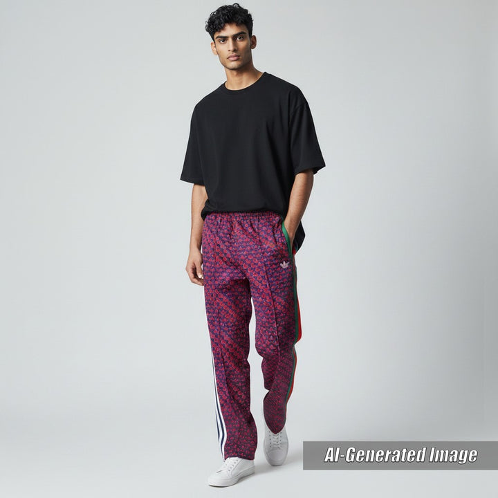 Discounted Excellent GUCCI×adidas Pants Double G Trefoil Logo Web Line Truck Navy red XS