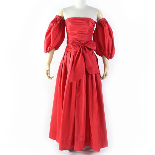 Discounted Great VALENTINO one piece Off-the-Shoulder A-Line Dress Red silk Women 38