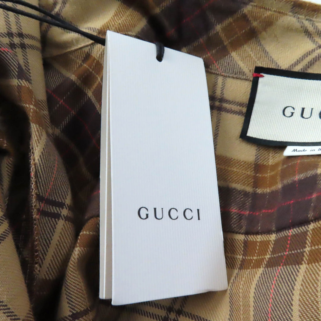 Discounted Excellent GUCCI Short sleeve shirt Check Pattern Cut-off Sleeveless Brown Women