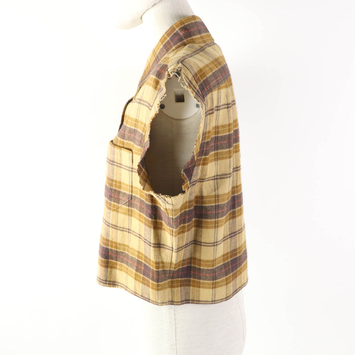 Discounted Excellent GUCCI Short sleeve shirt Check Pattern Cut-off Sleeveless Brown Women