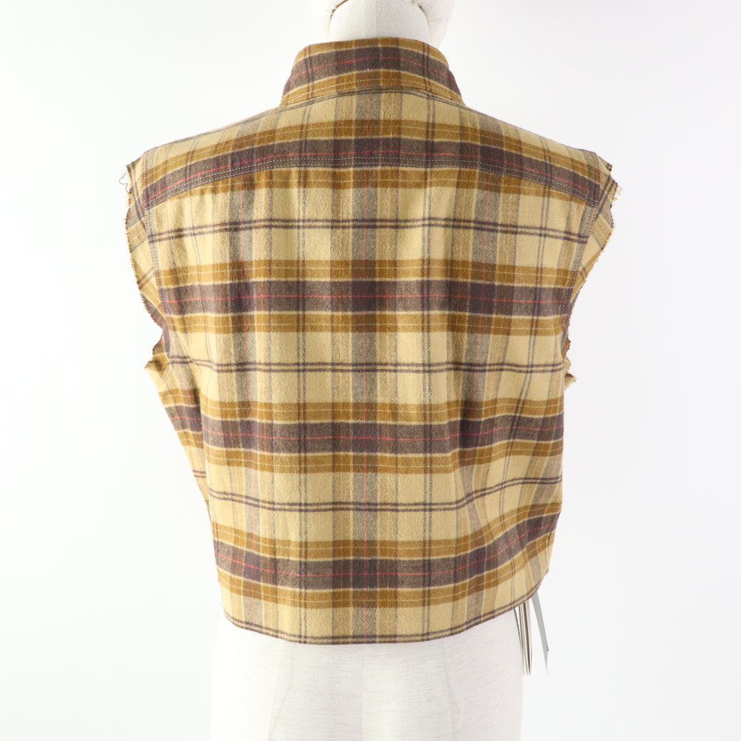 Discounted Excellent GUCCI Short sleeve shirt Check Pattern Cut-off Sleeveless Brown Women