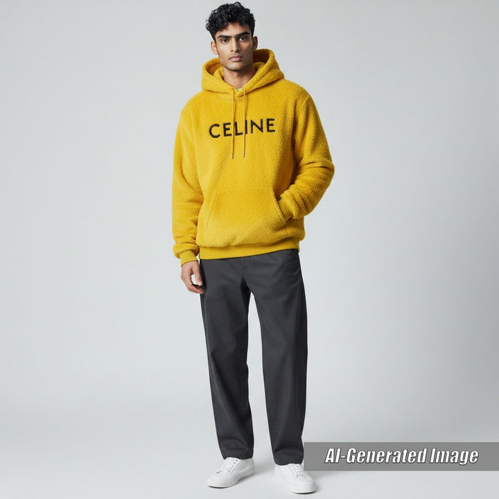 Excellent CELINE Parker Fuzzy wool loose fit hoodie Sequin L 2Y964925R