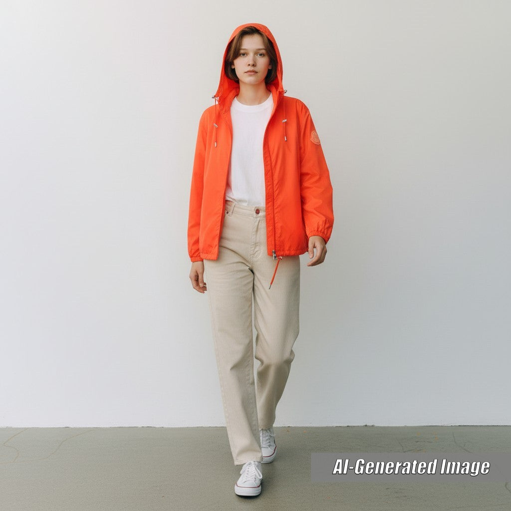 Discounted Pristine MONCLER Nylon jacket ALEXANDRITE Hooded with logo patch Orange 1