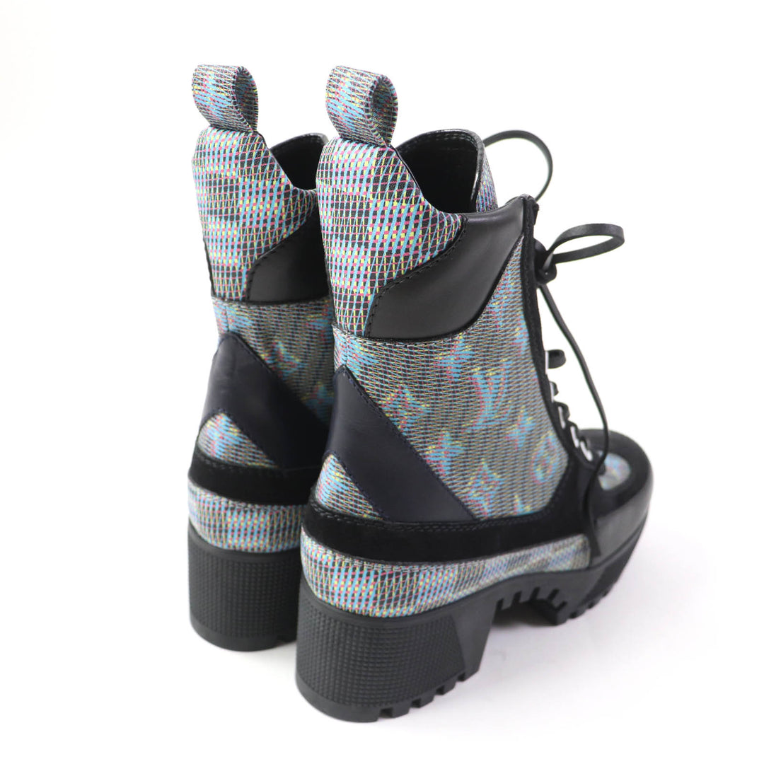 Excellent LOUIS VUITTON Ankle boots Monogram suede lace-ups leather Women 34.5