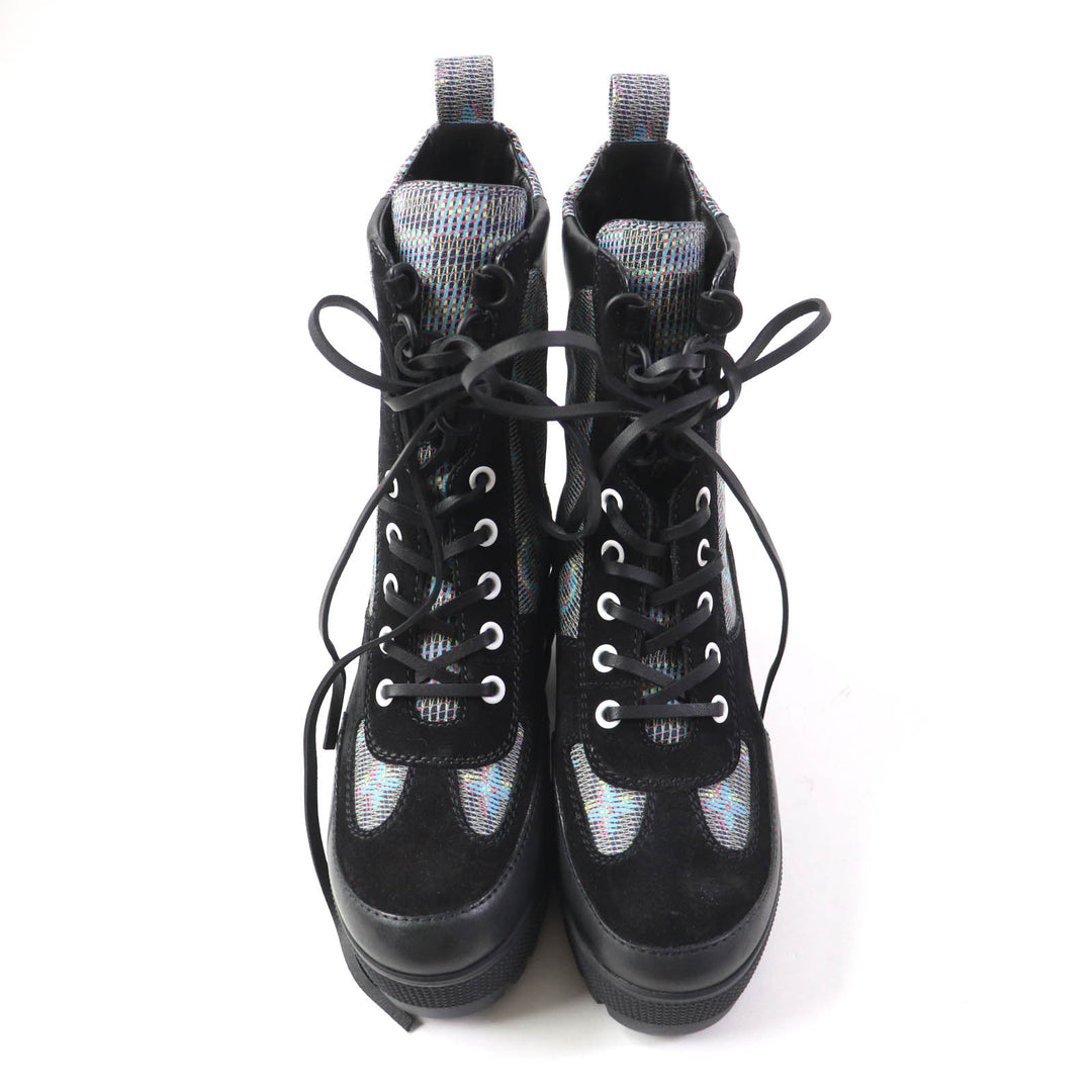 Excellent LOUIS VUITTON Ankle boots Monogram suede lace-ups leather Women 34.5