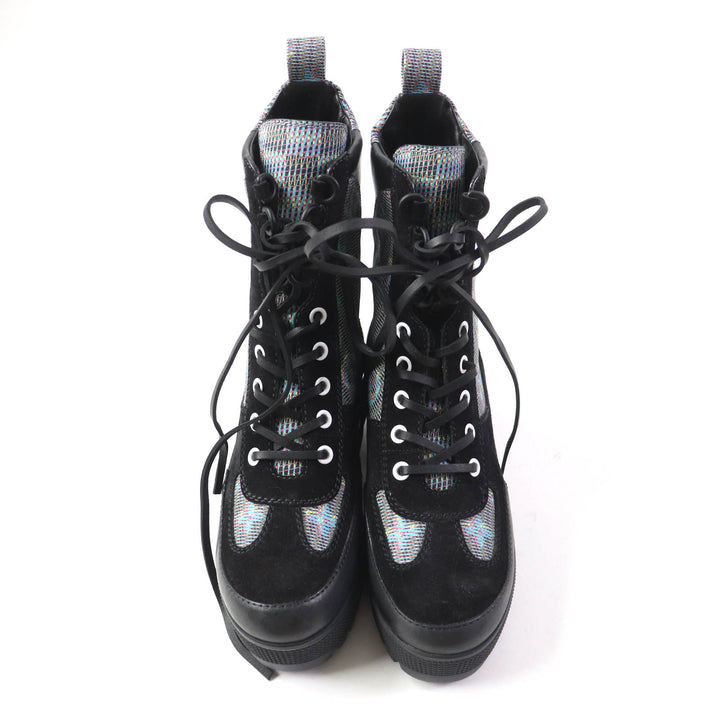 Excellent LOUIS VUITTON Ankle boots Monogram suede lace-ups leather Women 34.5