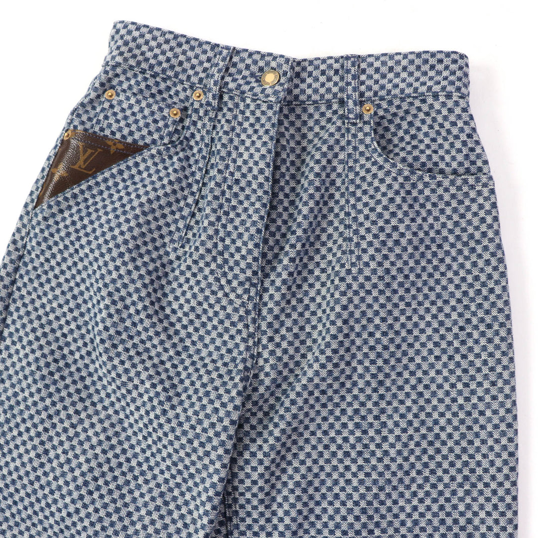 Discounted Great LOUIS VUITTON Denim pants Damier Pattern with Monogram Leather 34