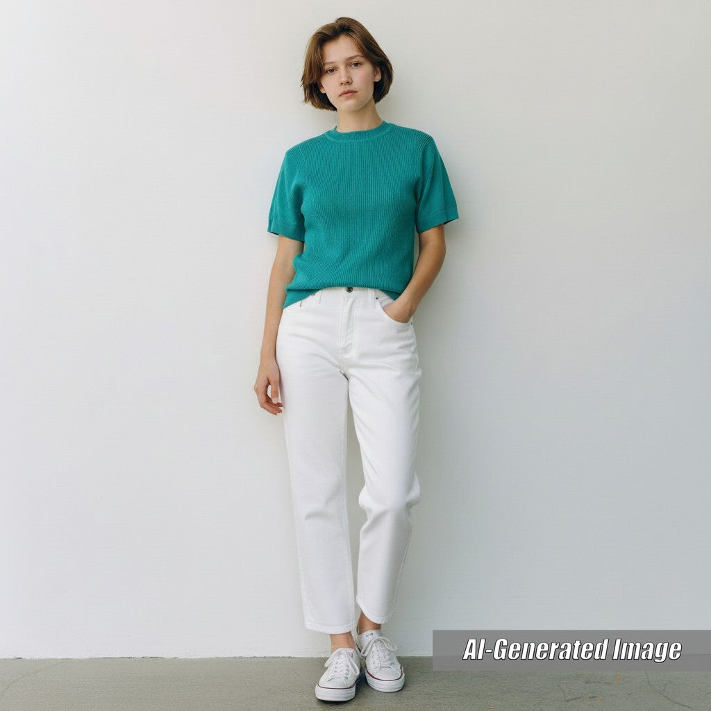 Excellent HERMES Short sleeve knit Short sleeve Green system cashmere Women 36