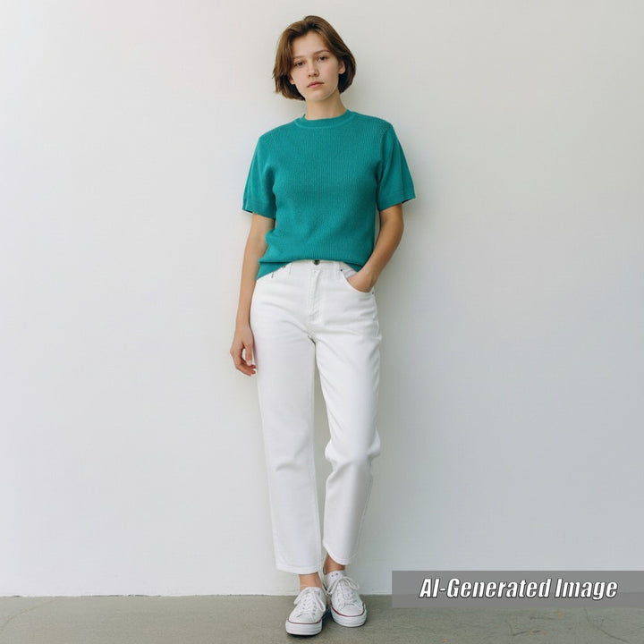 Excellent HERMES Short sleeve knit Short sleeve Green system cashmere Women 36