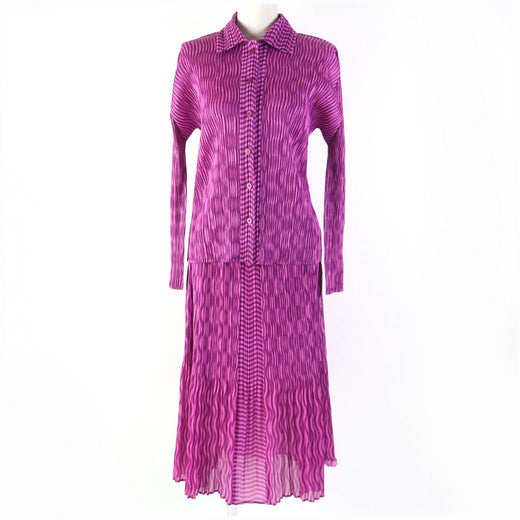 Discounted Excellent PLEATS PLEASE two-piece set Wave Pattern Long Sleeve Shirt/Long Skirt