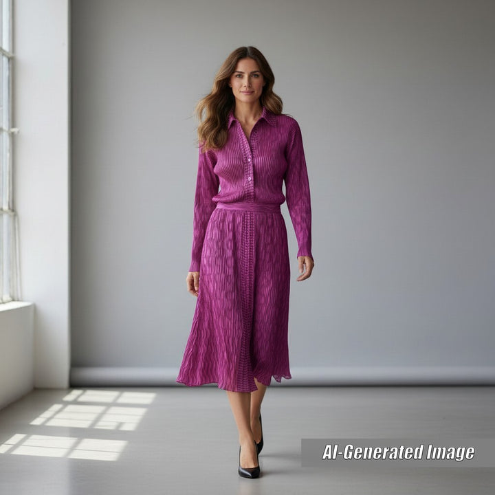 Discounted Excellent PLEATS PLEASE two-piece set Wave Pattern Long Sleeve Shirt/Long Skirt