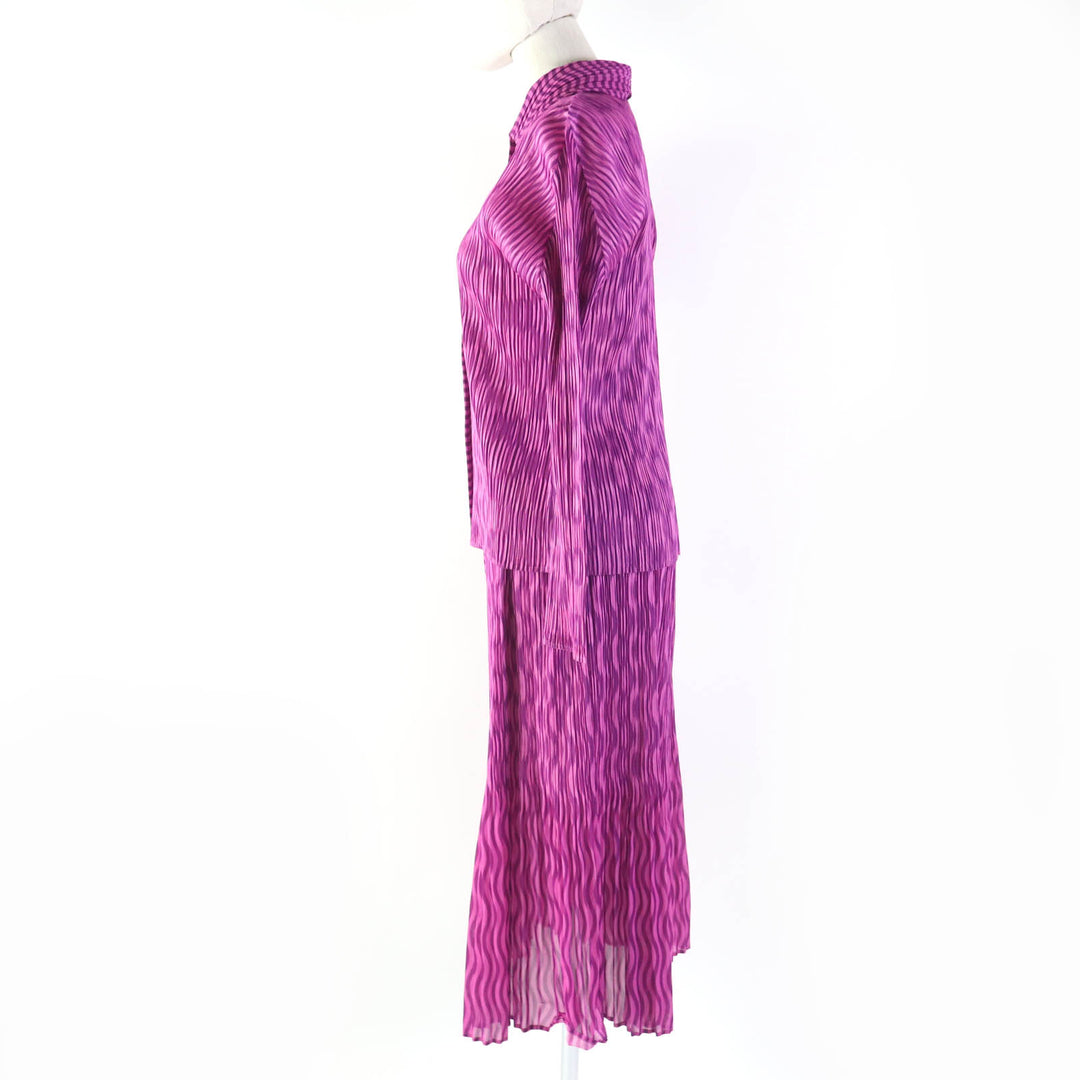 Discounted Excellent PLEATS PLEASE two-piece set Wave Pattern Long Sleeve Shirt/Long Skirt