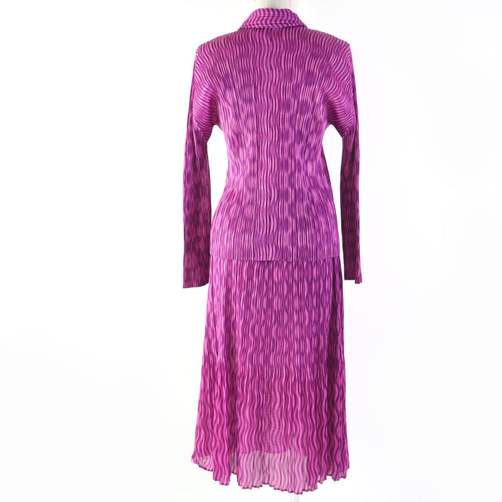 Discounted Excellent PLEATS PLEASE two-piece set Wave Pattern Long Sleeve Shirt/Long Skirt