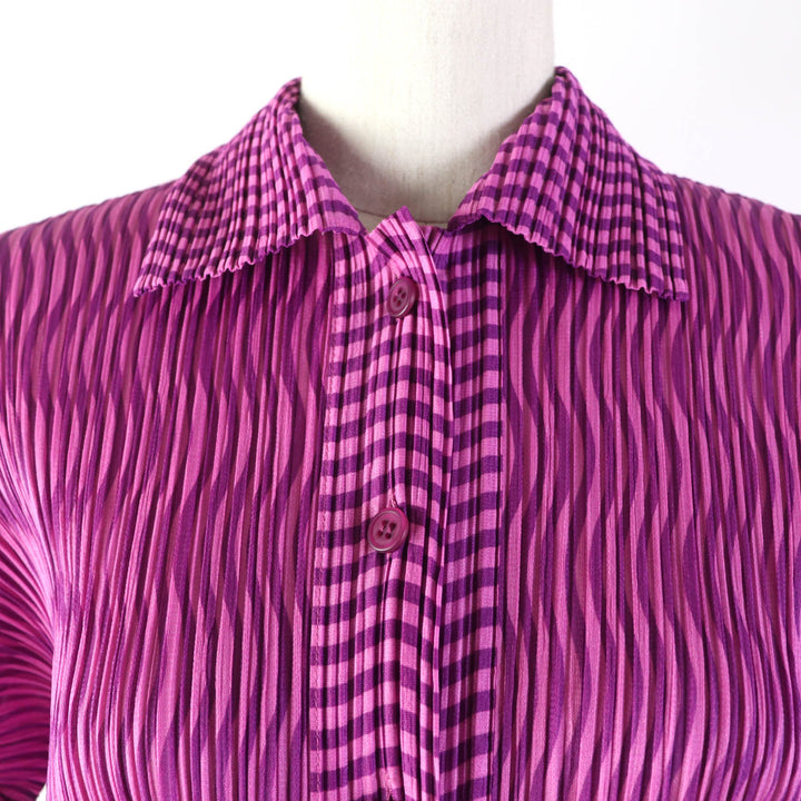 Discounted Excellent PLEATS PLEASE two-piece set Wave Pattern Long Sleeve Shirt/Long Skirt