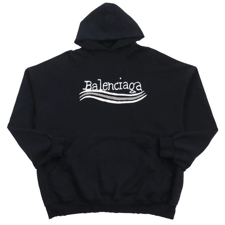Discounted Great BALENCIAGA hoodie Distressed logo print large fit sweatshirt black 2
