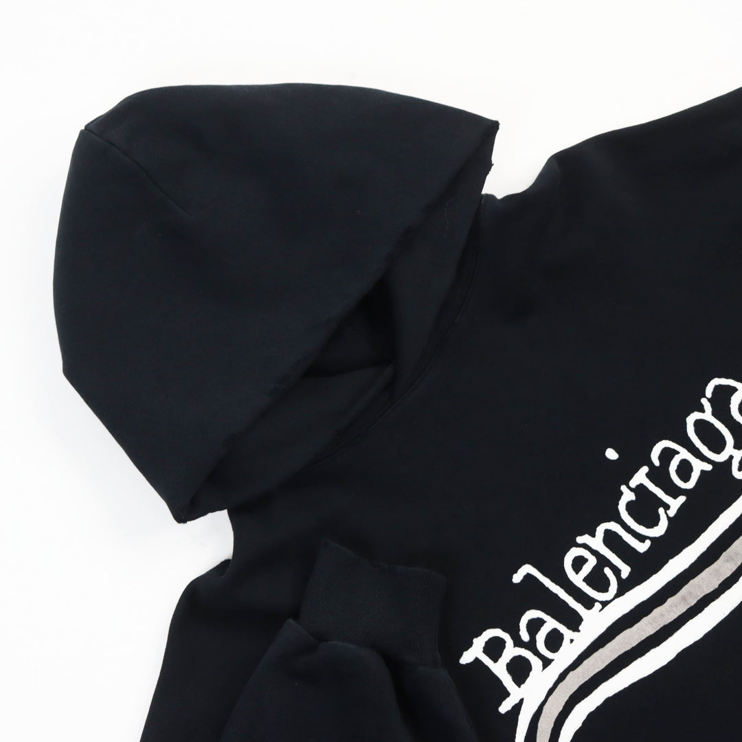 Discounted Great BALENCIAGA hoodie Distressed logo print large fit sweatshirt black 2