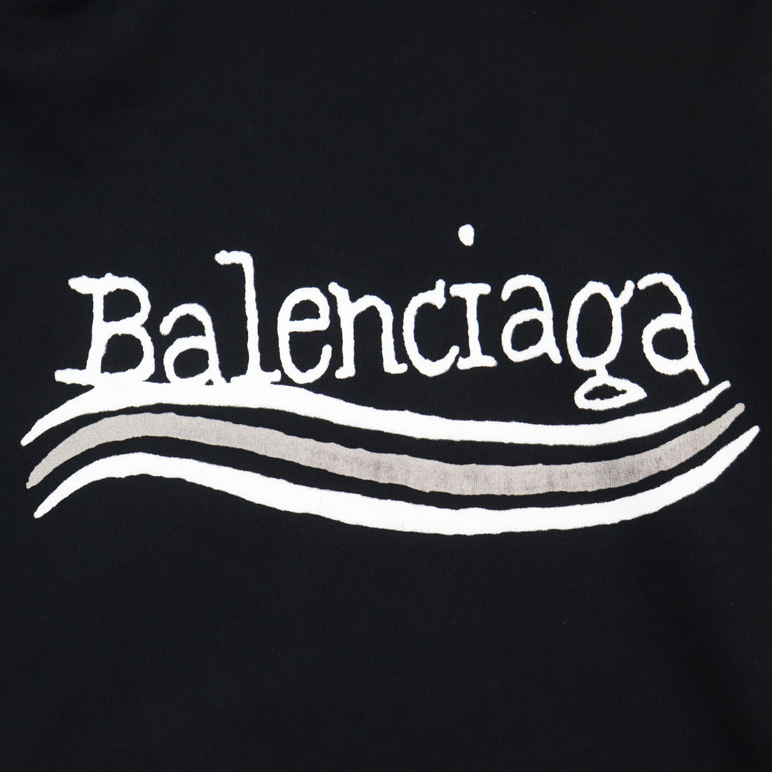 Discounted Great BALENCIAGA hoodie Distressed logo print large fit sweatshirt black 2