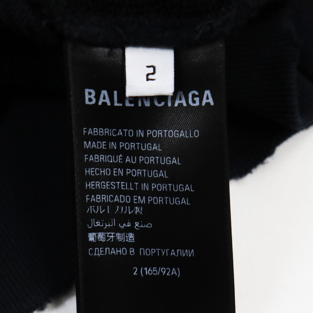 Discounted Great BALENCIAGA hoodie Distressed logo print large fit sweatshirt black 2