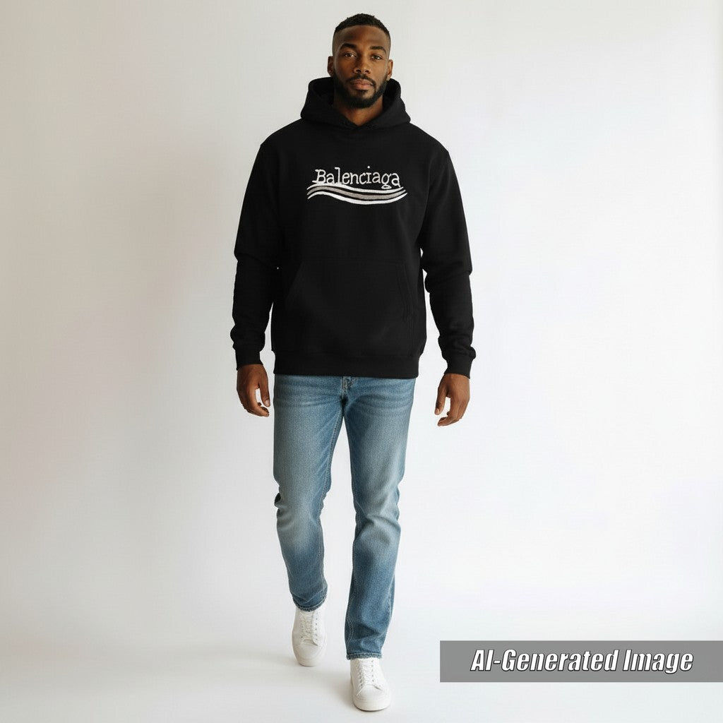 Discounted Great BALENCIAGA hoodie Distressed logo print large fit sweatshirt black 2