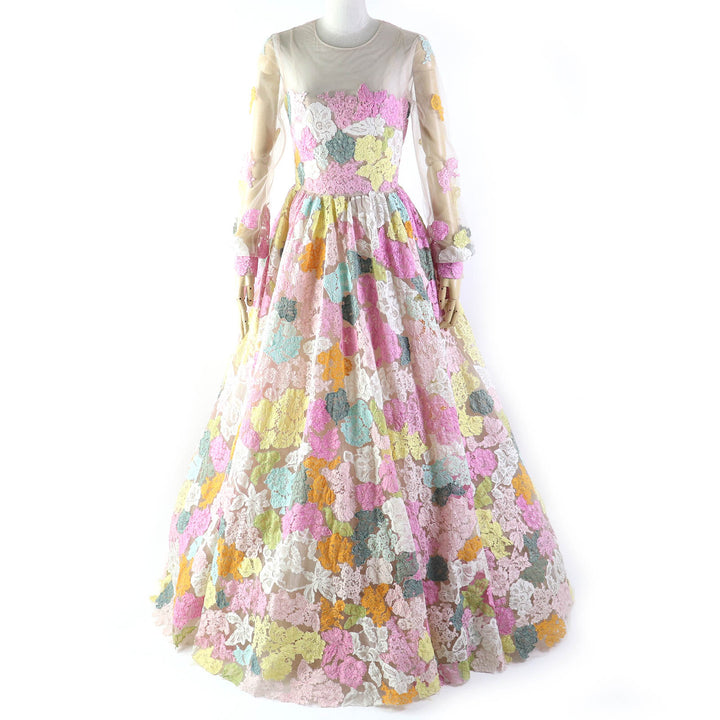 Discounted Great VALENTINO dress Floral lace design, long sleeves, multicolor Women 38