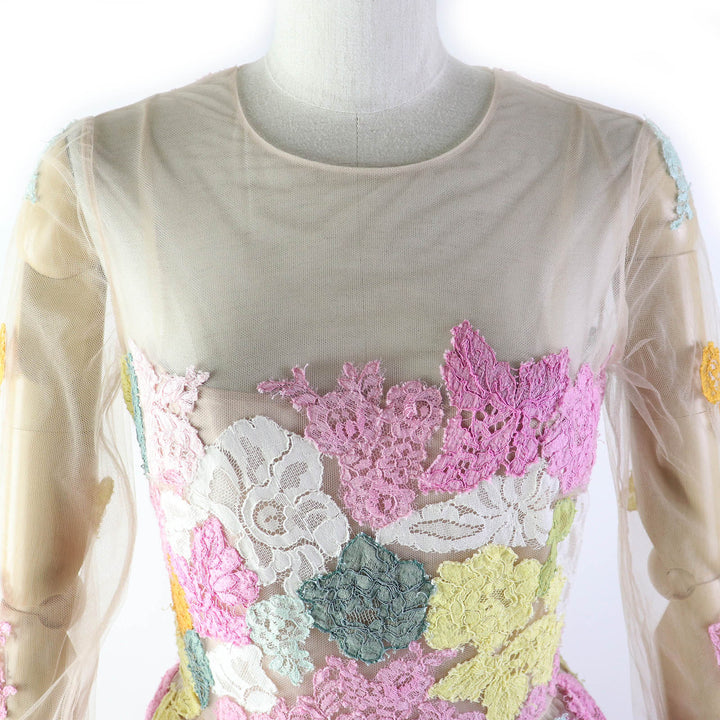Discounted Great VALENTINO dress Floral lace design, long sleeves, multicolor Women 38