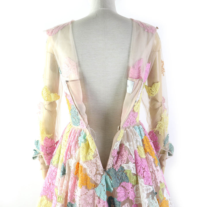 Discounted Great VALENTINO dress Floral lace design, long sleeves, multicolor Women 38