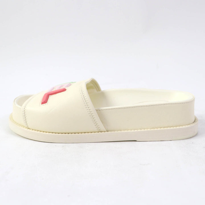 Great CHANEL Sandals Multicoloured logo slide sandals Ivory leather 35 G38933