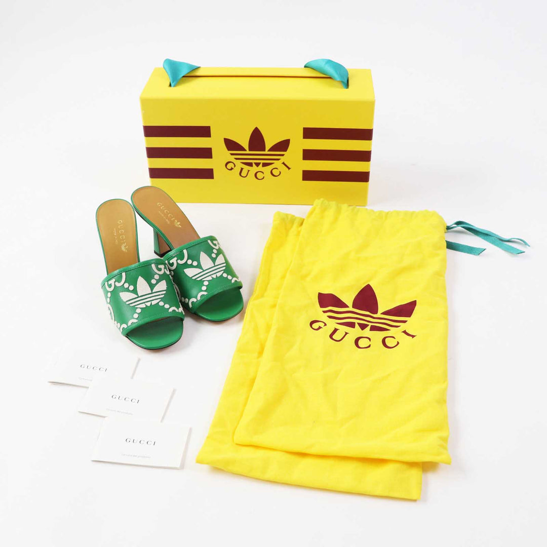 Discounted Pristine GUCCI×adidas Mule GG logo Green white leather Women 36 722445