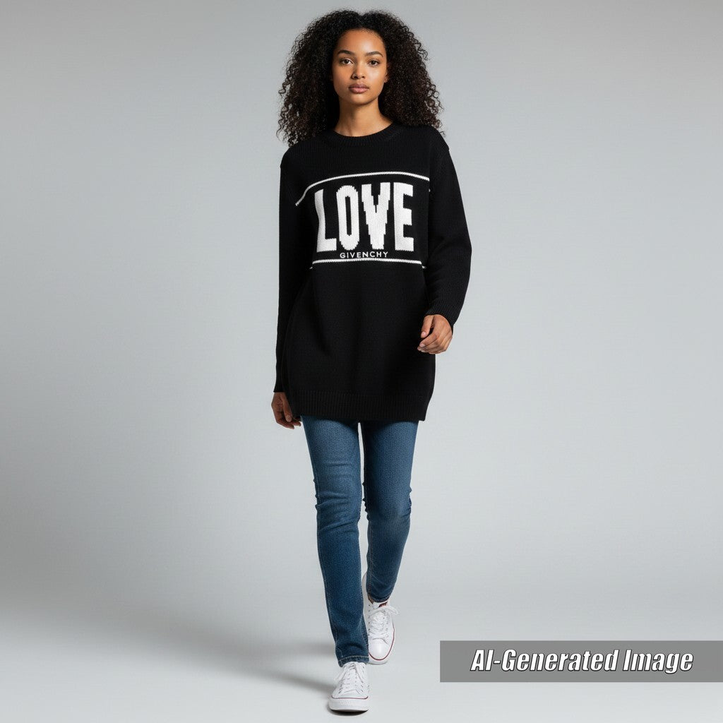 Discounted Great GIVENCHY knit LOVE Oversized Crewneck black cotton Women S BW9 00A4 Z01