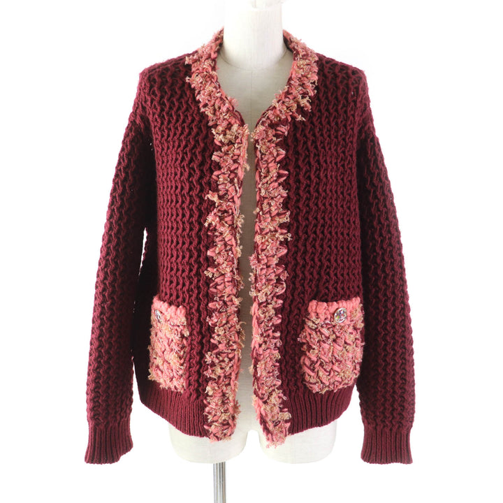 Excellent CHANEL cardigan Bordeaux cashmere Women P72932