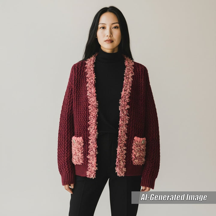 Excellent CHANEL cardigan Bordeaux cashmere Women P72932
